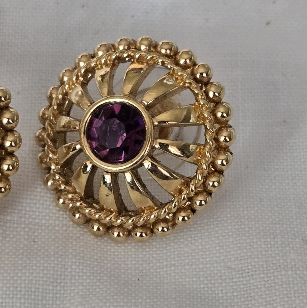 Swarovski Purple Gold Tone  Earrings - Picture 9 of 9